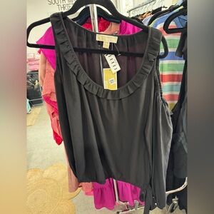 Michael Kors Cold Shoulder Black Ruffle Blouse